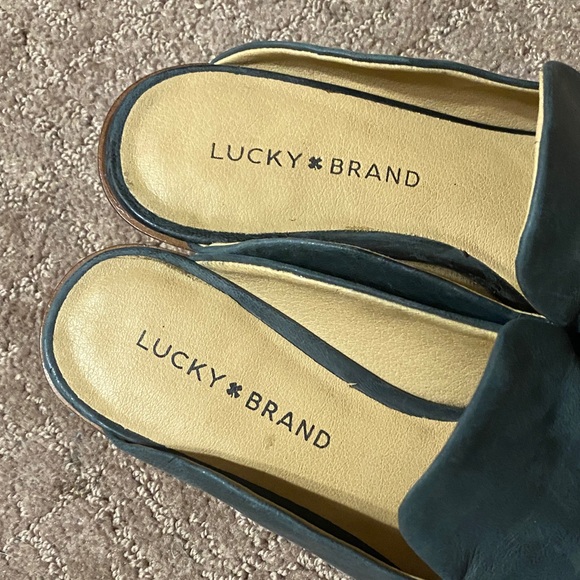 Lucky Brand Women’s Slip-On Leather Mules Teal Green 7M Academia Career - Picture 2 of 7